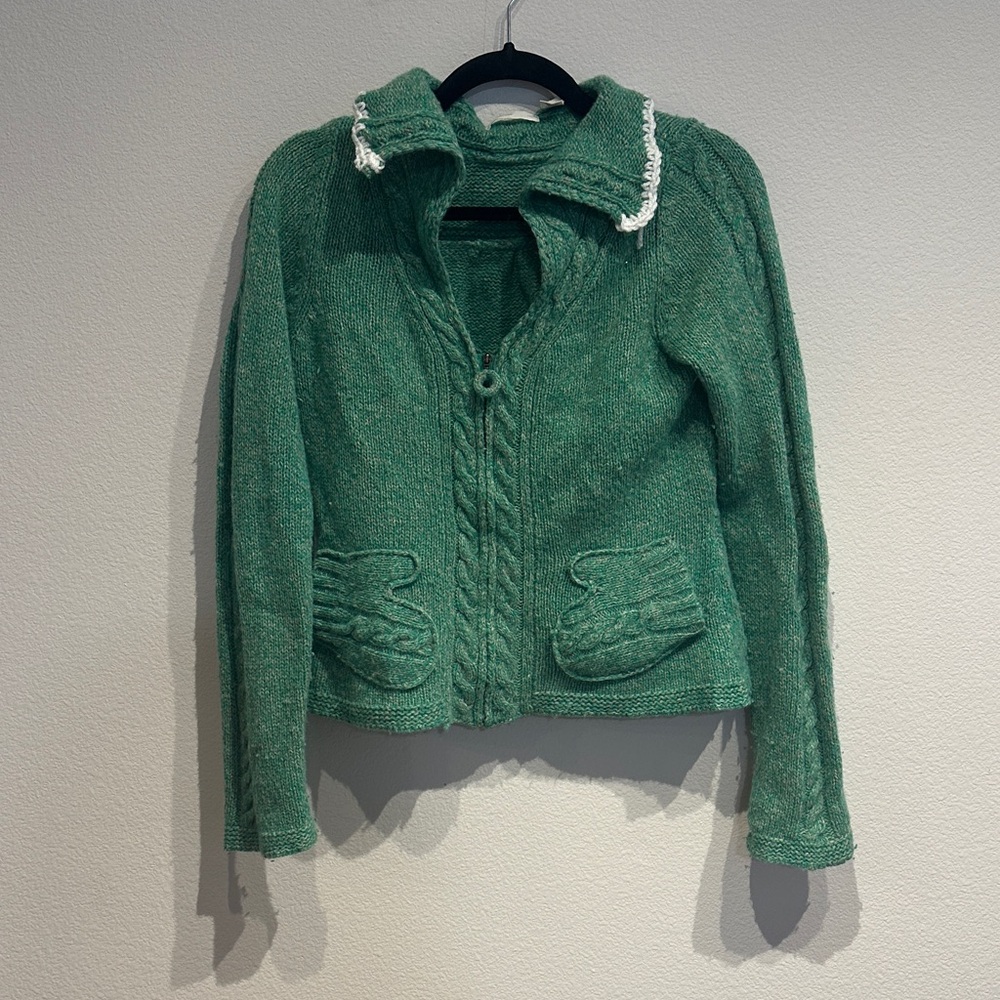 Anthropology Sleeping With Snow Green‎ Women's Jacket with Lace Trim